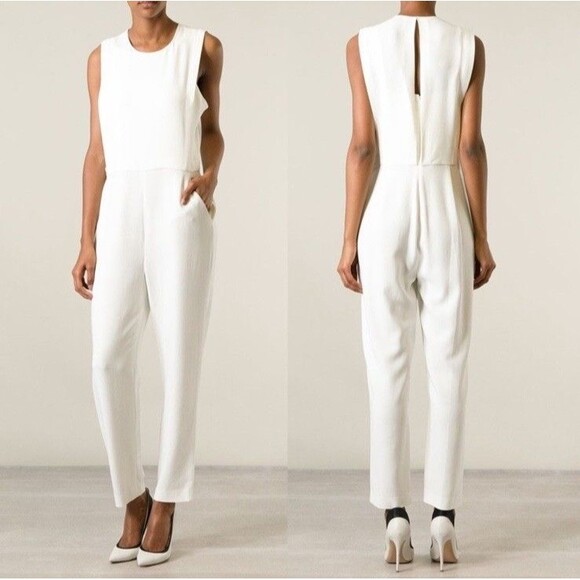 Theory Remaline Structured Sleeveless Admiral Crepe Jumpsuit Ivory Size 8 NWT - Picture 1 of 12